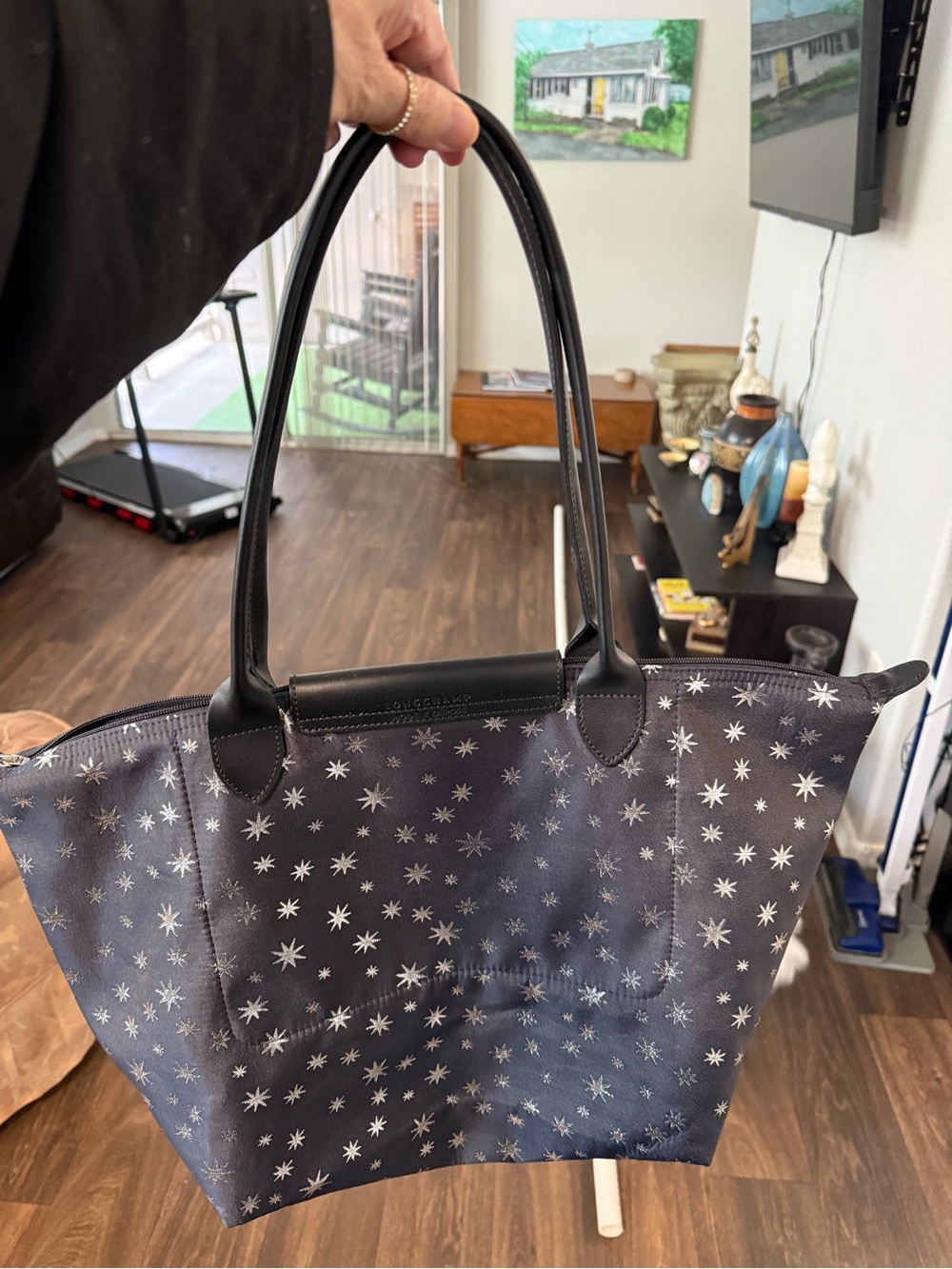 Longchamp Navy Blue w/ Stars Tote Bag - Picture 3 of 12